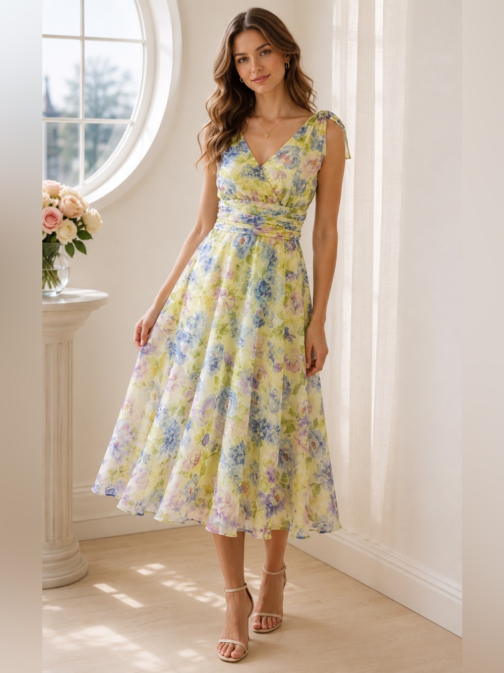 NWT dressbarn VTG pastels chiffon lined midi green yellow blue purple 14